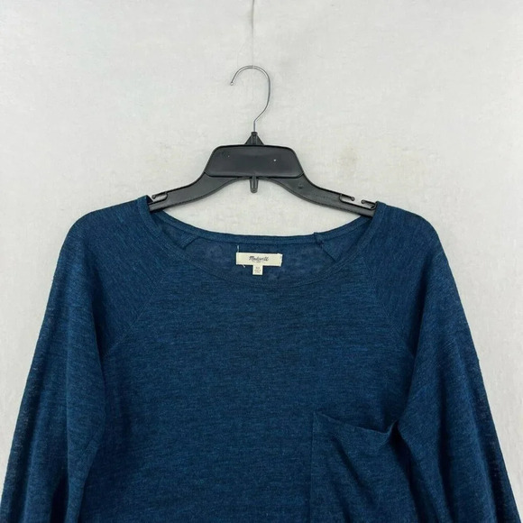 Madewell Shirt Women's Sz XS Blue Regular Fit Round Neck Chest Pocket Pullover - Picture 4 of 11